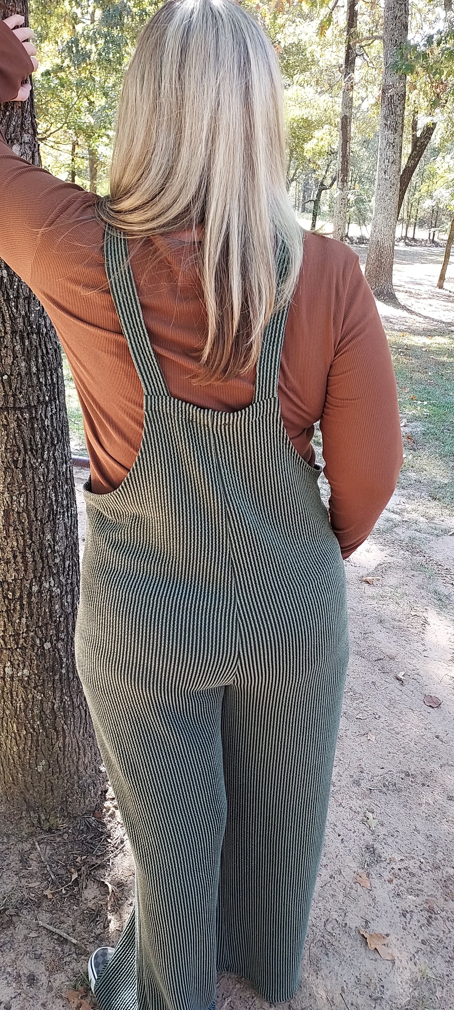 Olive Ribbed Overalls