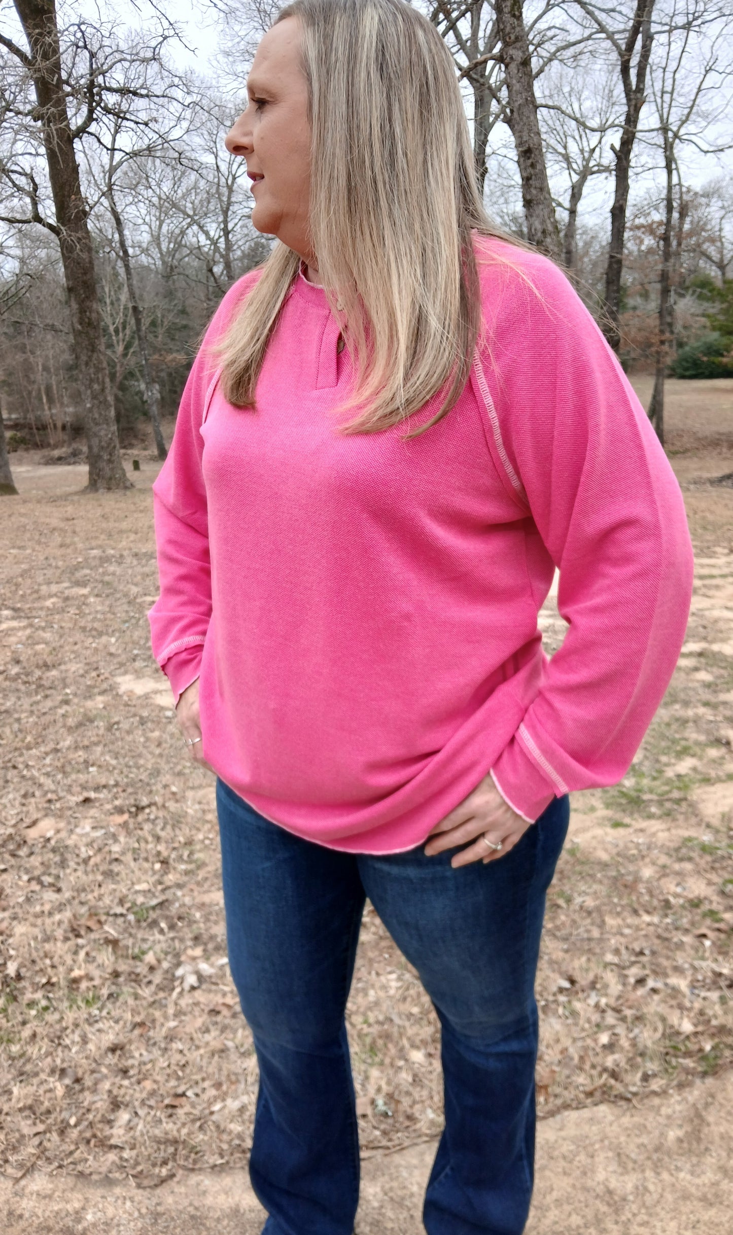 Pink half button long sleeve