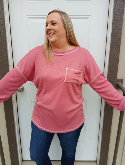 Pink mauve waffle long sleeve