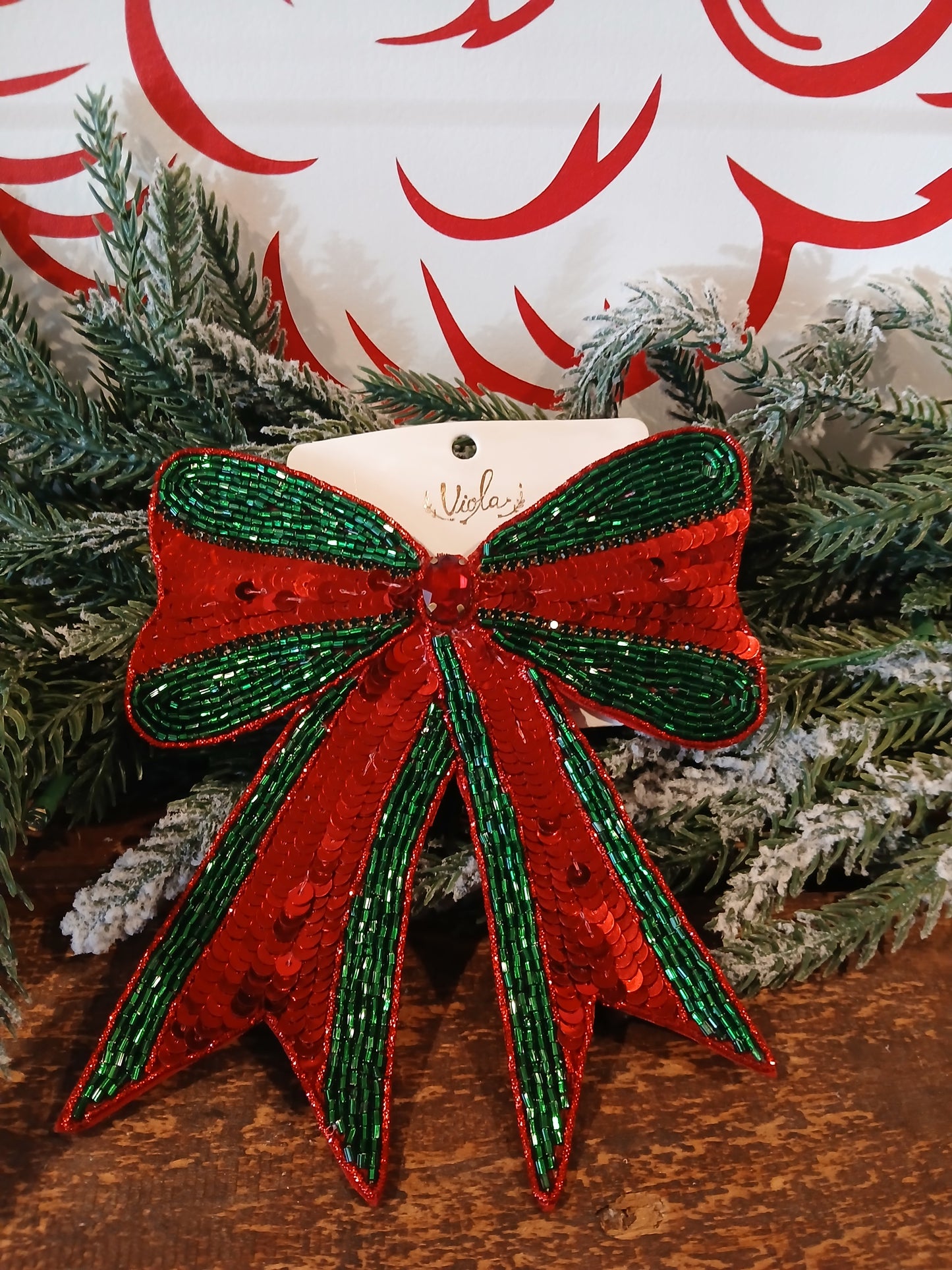 Sequined Christmas bow clip