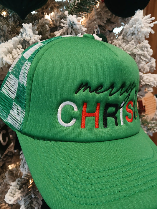 Merry Christmas checkered hat