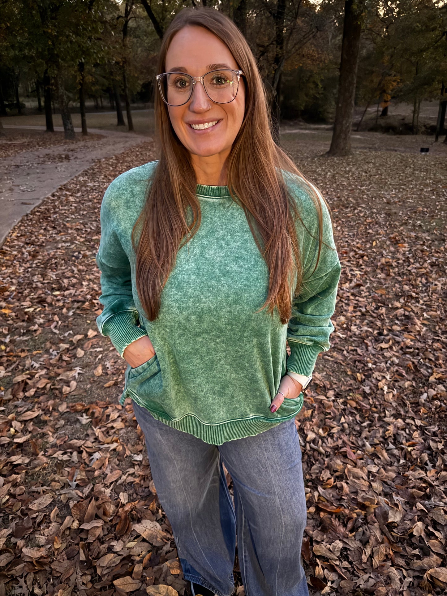 Green acid wash pullover