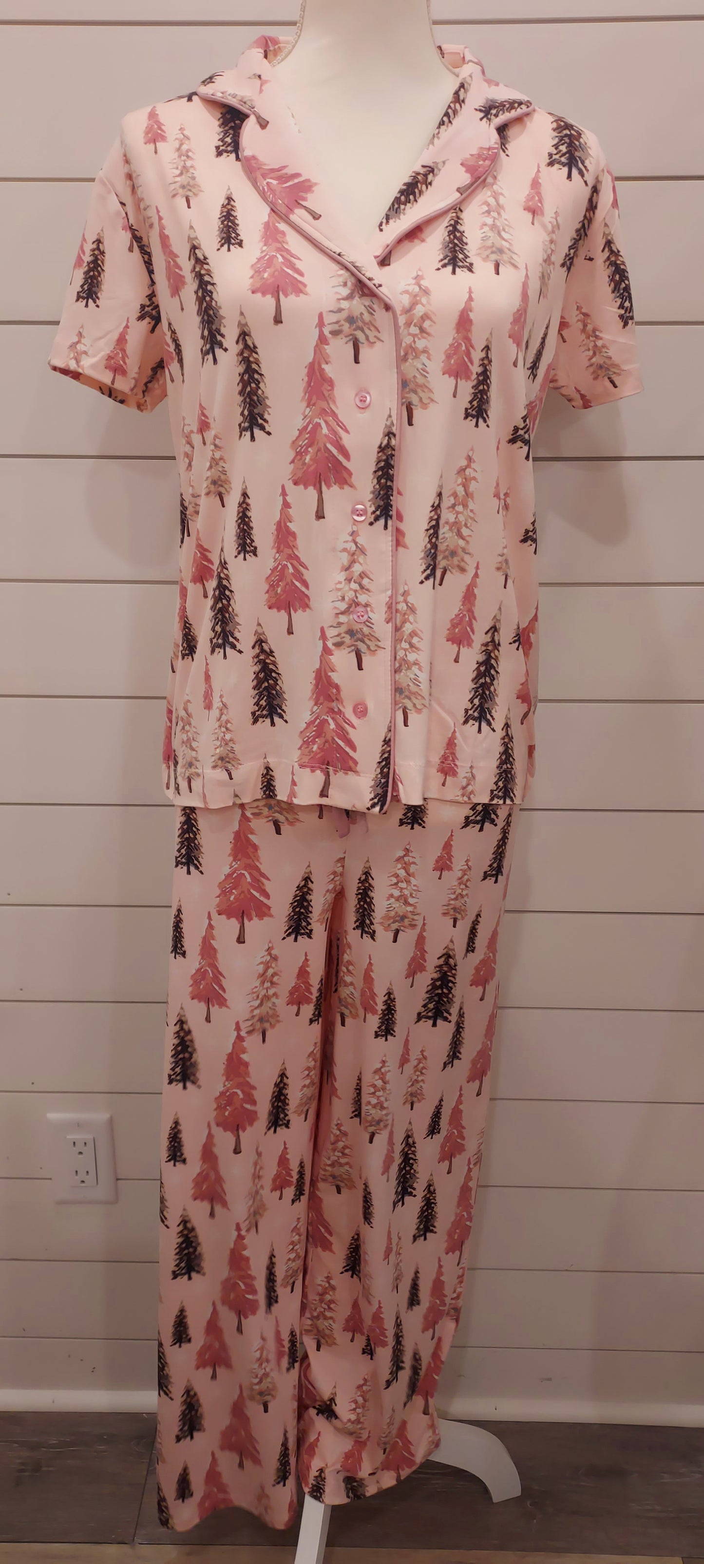 Pink Christmas tree pj set