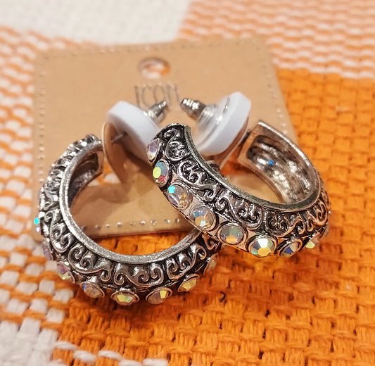 Burnish silver AB hoops