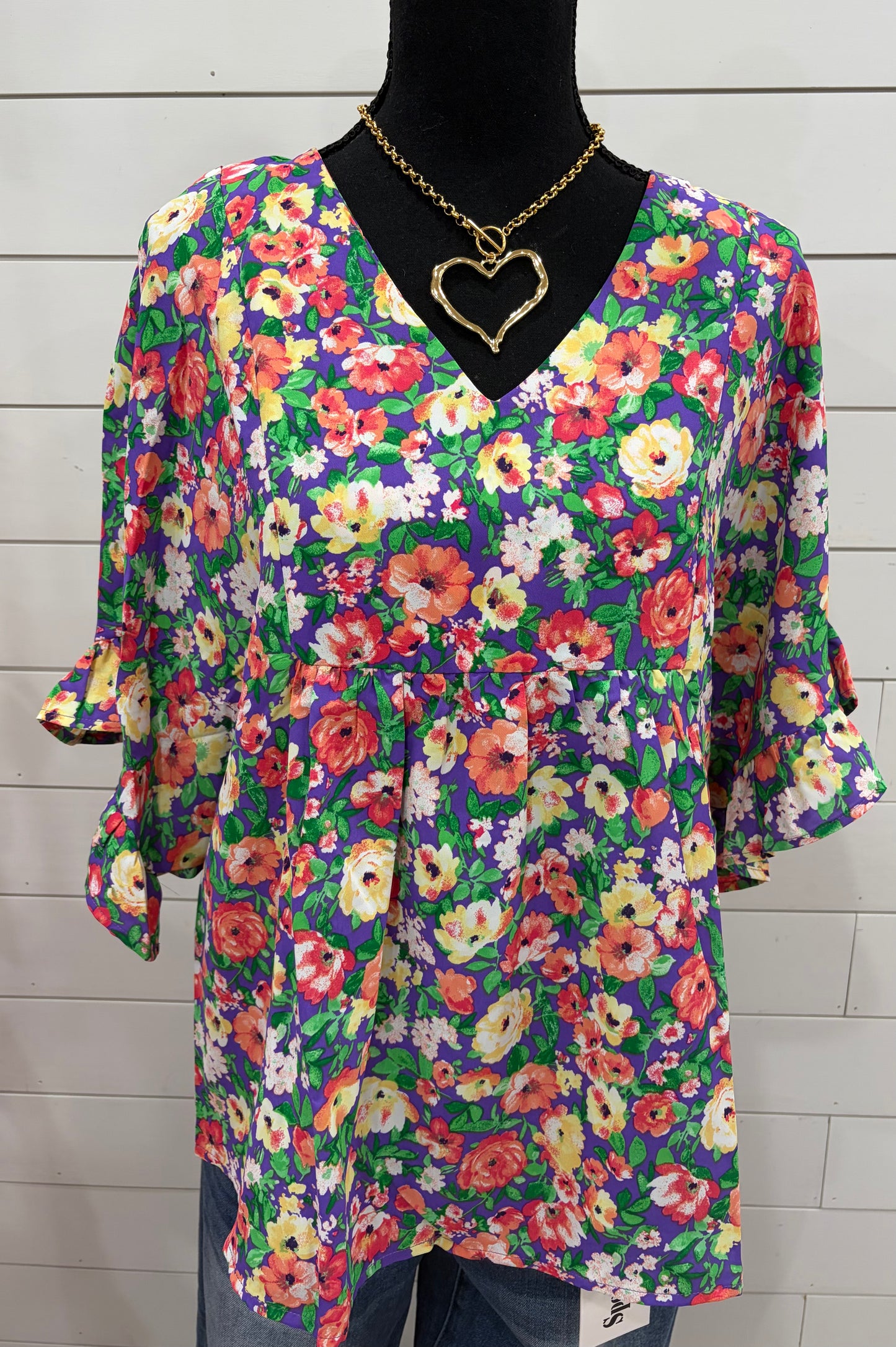 Purple floral blouse