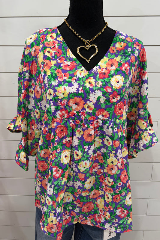 Purple floral blouse