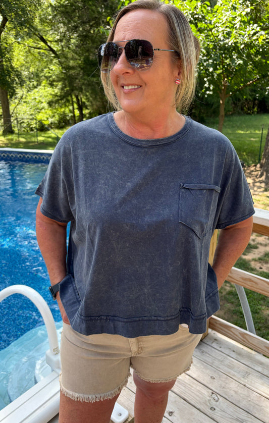 Zenana acid wash crop top with pocket