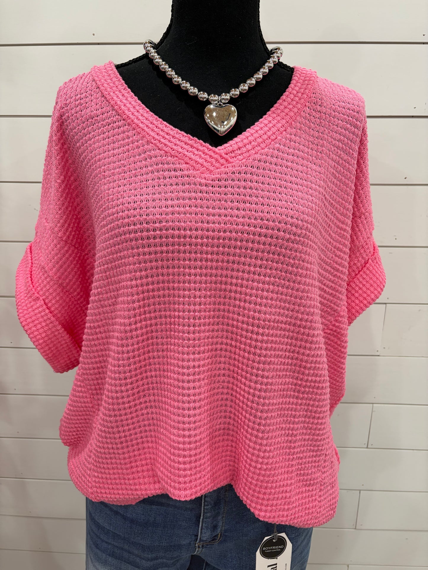 Pink waffle top (plus)