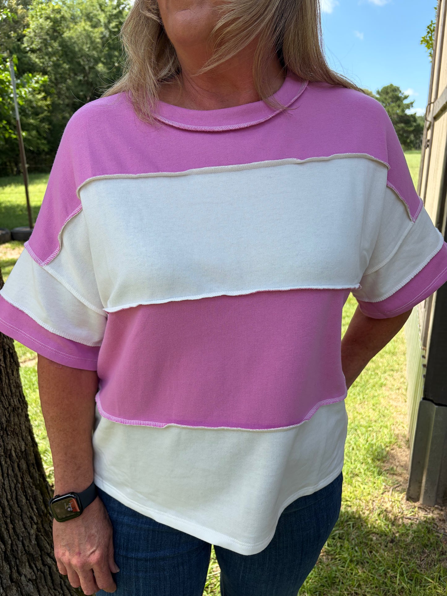 Candy pink color block Zenana top