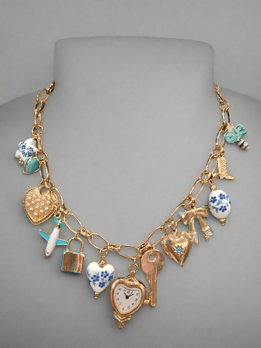 Boho layered necklace blue