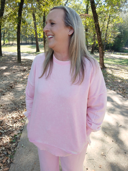 Pink acid wash pullover