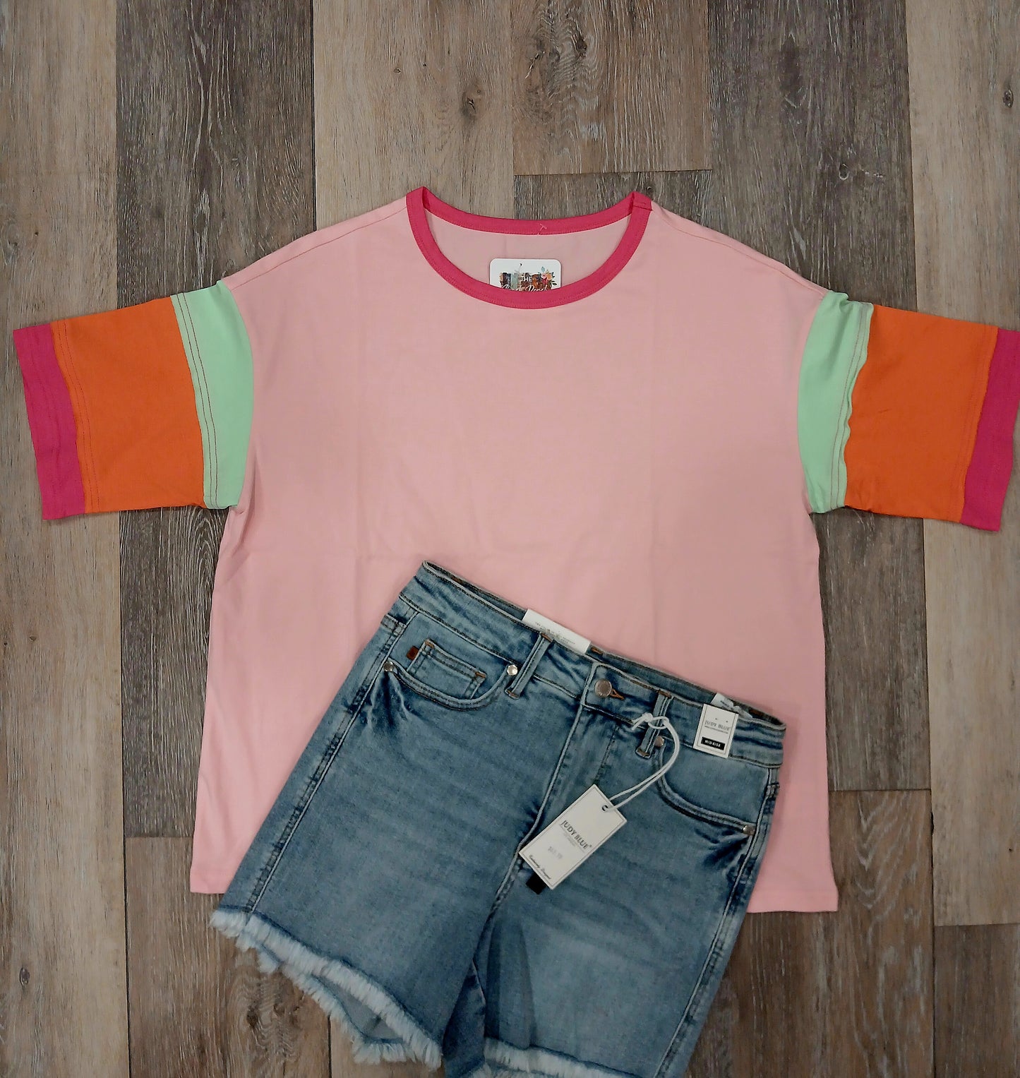Pink color block top