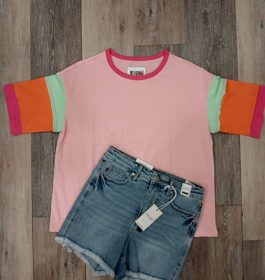 Pink color block top