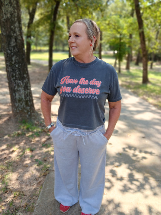 Raw hem wide leg joggers (steel)