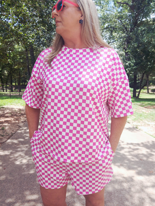 Pink checkered short set