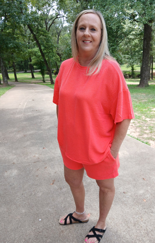 Coral ribbed short set