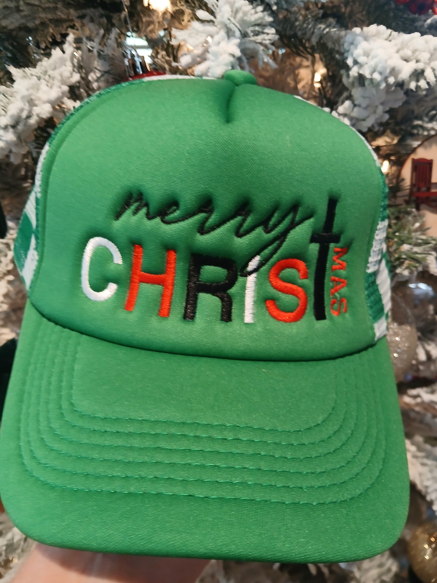 Merry Christmas checkered hat