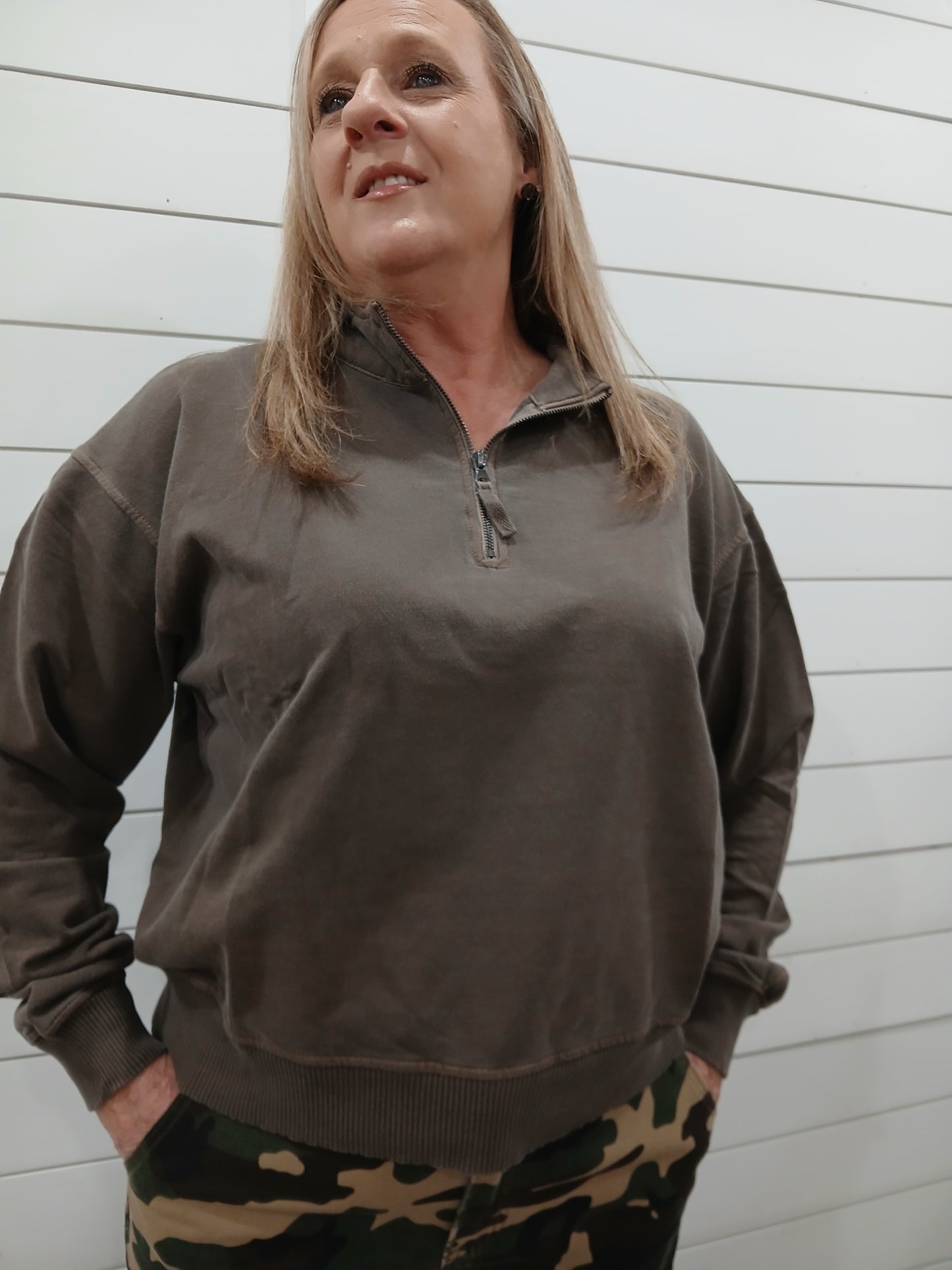 Brown half zip pullover