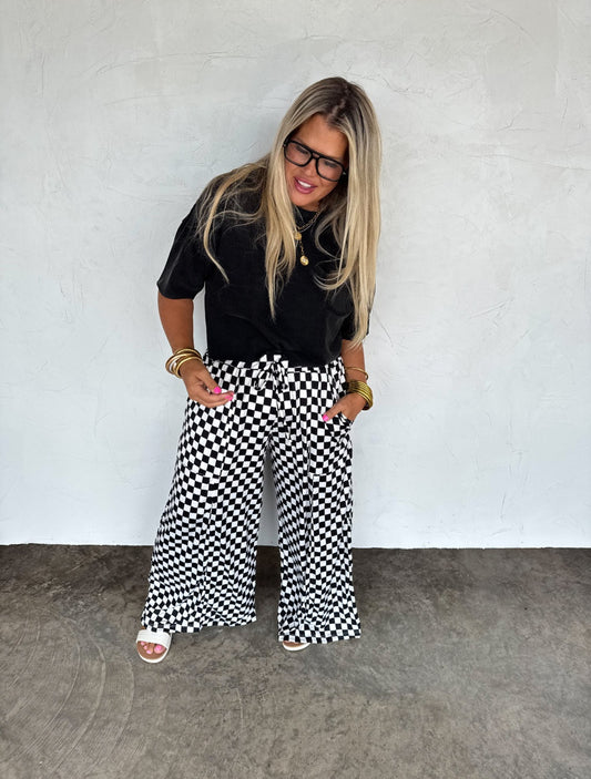 Checkered wide leg pants