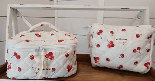 Cherry cosmetics bag with handle