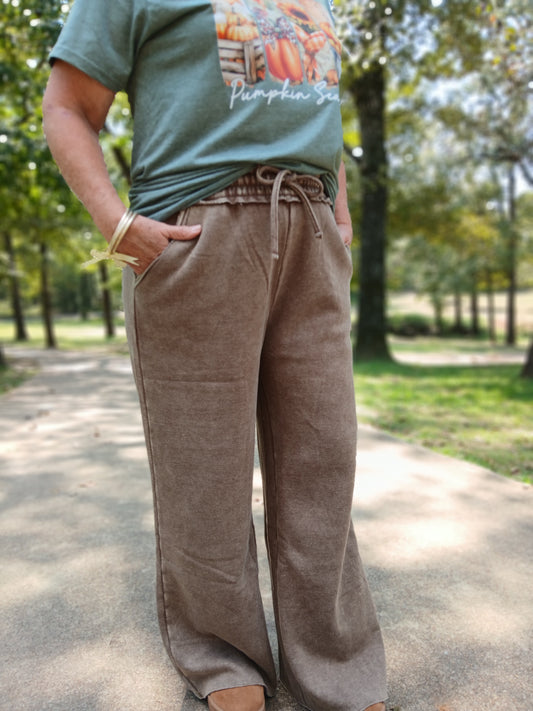 Raw hem wide leg joggers