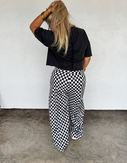 Checkered wide leg pants
