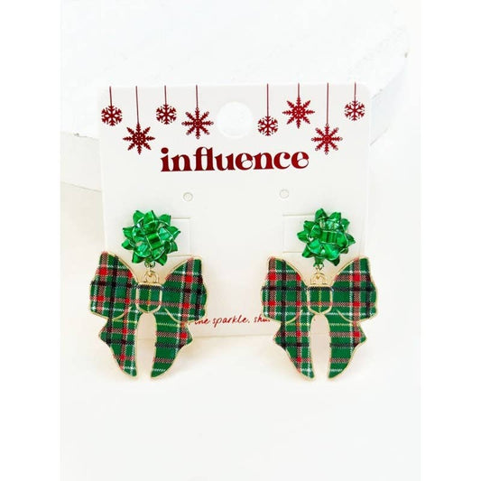 Plaid bow earrings