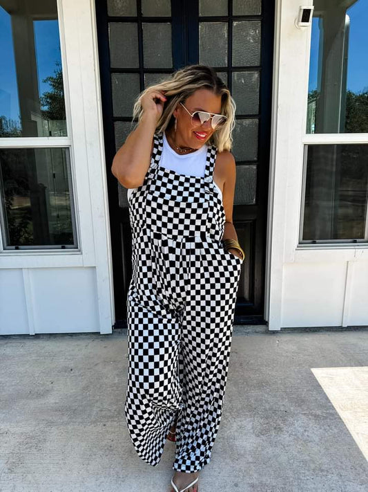 Checkered Boho overalls