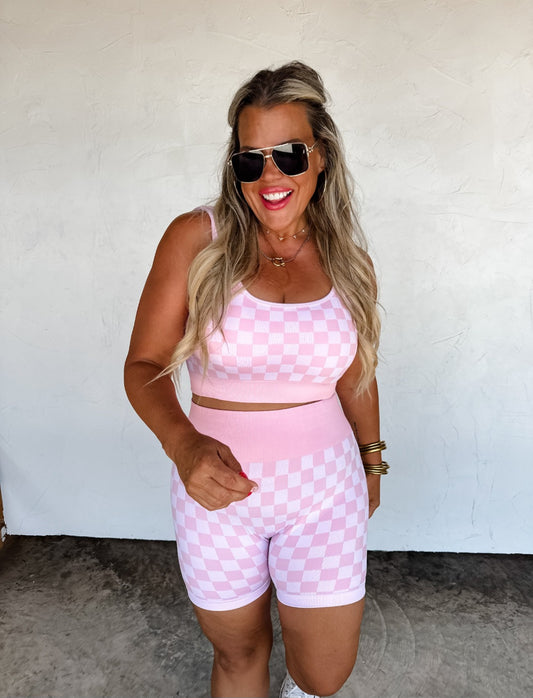 Checker bra and biker short set