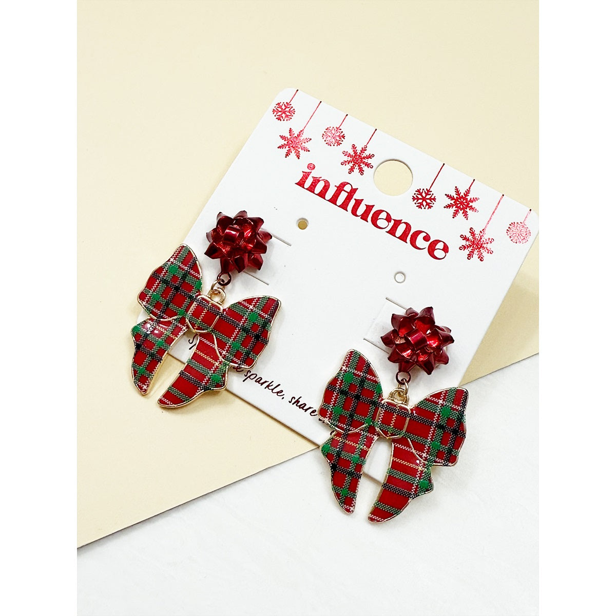 Plaid bow earrings