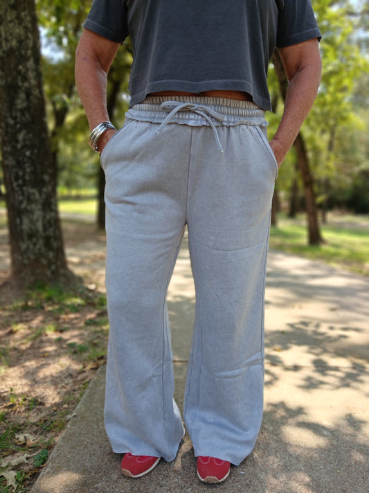 Raw hem wide leg joggers (steel)
