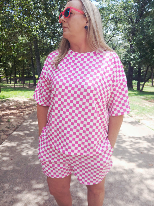 Pink checkered short set