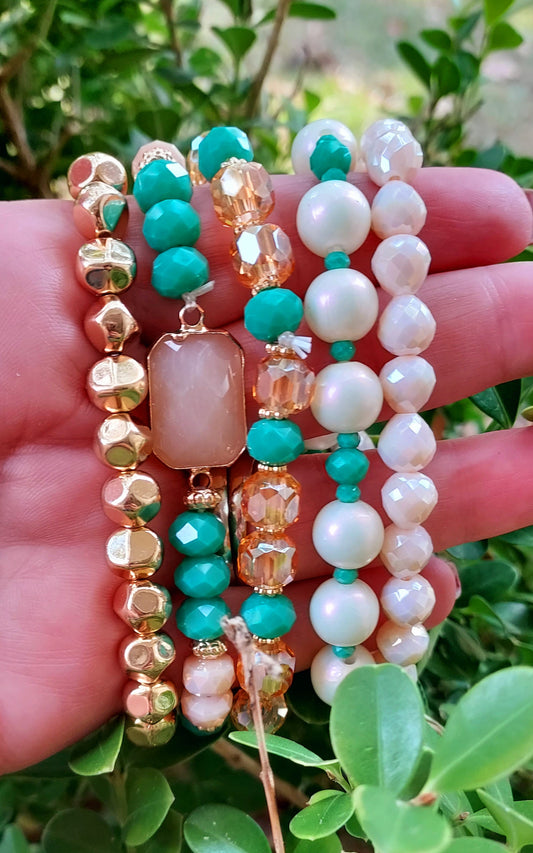 Turquoise and gold bracelet set