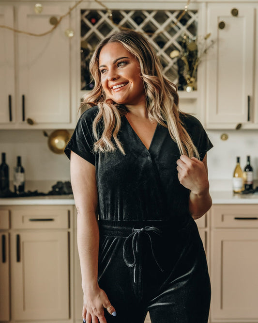 Going out tonight velvet Jumpsuit (black)